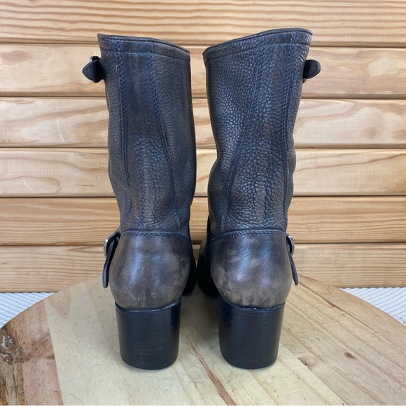 FRYE Womens 8 US Distressed Leather Block Heeled Mid-Calf Boots Western Biker - Picture 4 of 15